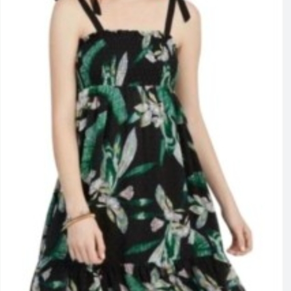 Stella & Dot Black and Green Floral Dress Or Maxi Skirt Size M